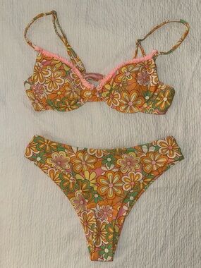 Floral Orange Retro Bikini Set - Women Swim Bikini